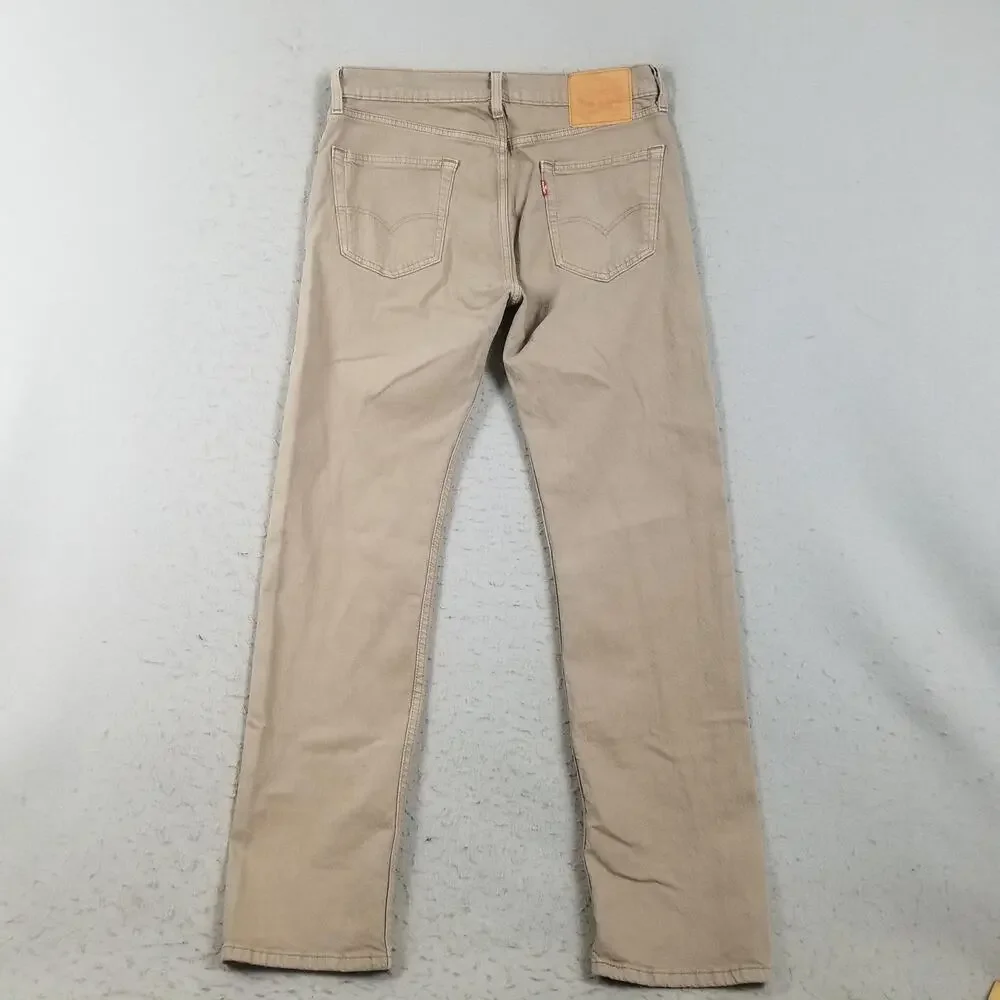 Levis 505 Jeans Mens 32x34 Beige Straight Leg Denim‎ Casual Pants Classic Fit